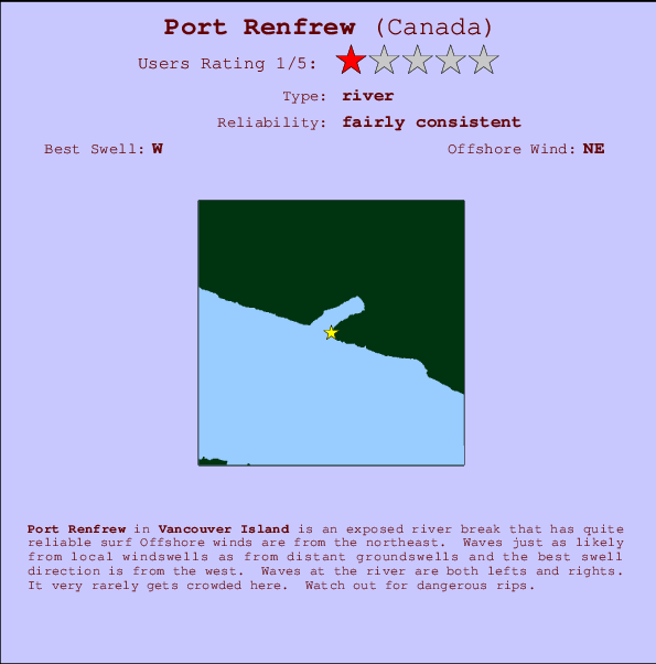 Port Renfrew mapa de localização e informação de surf