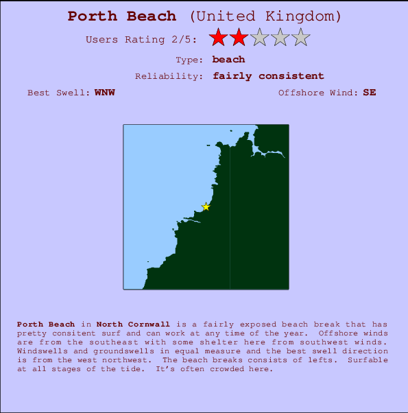 Porth Beach mapa de localização e informação de surf