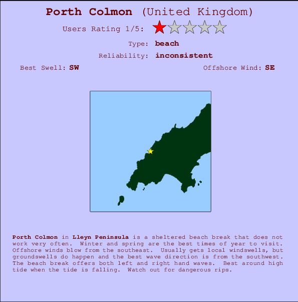Porth Colmon mapa de localização e informação de surf
