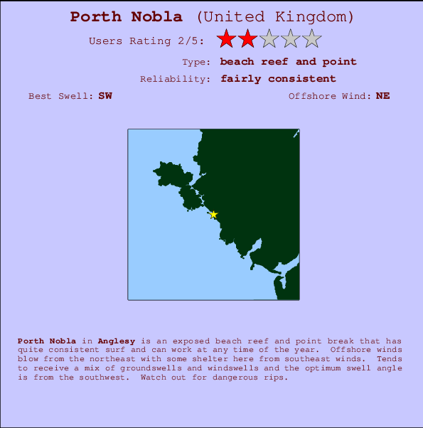 Porth Nobla mapa de localização e informação de surf