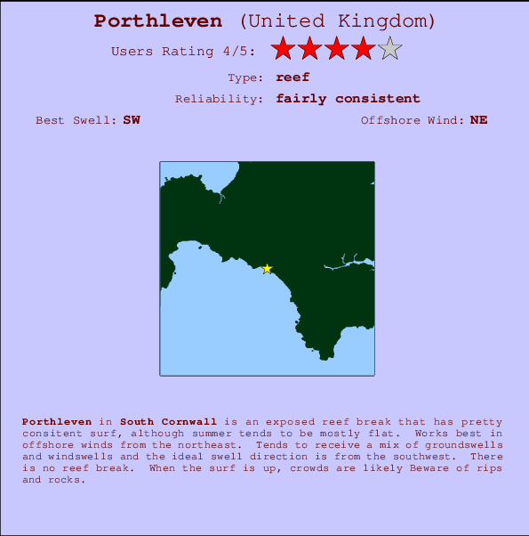 Porthleven mapa de localização e informação de surf