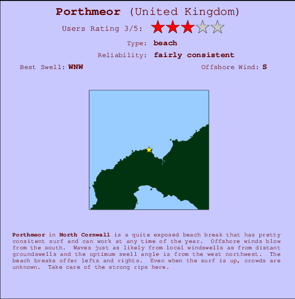 Porthmeor mapa de localização e informação de surf