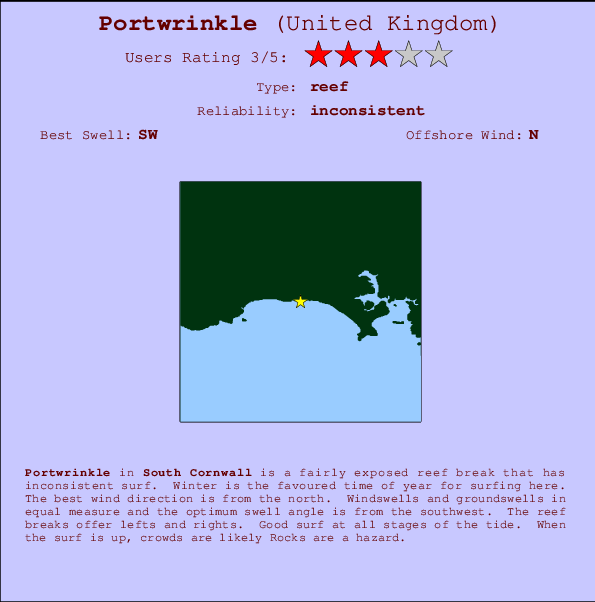 Portwrinkle mapa de localização e informação de surf