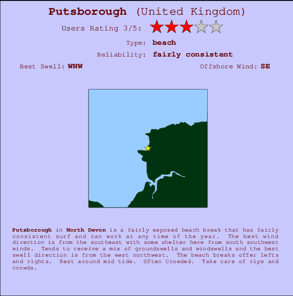 Putsborough mapa de localização e informação de surf