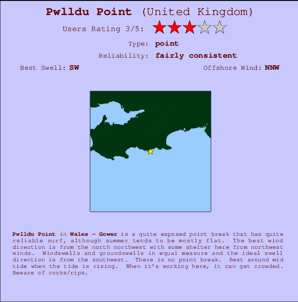 Pwlldu Point mapa de localização e informação de surf