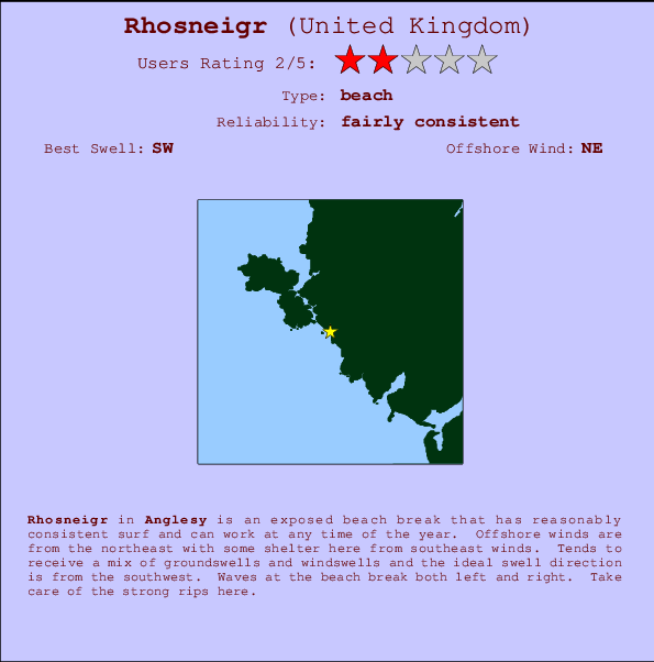 Rhosneigr mapa de localização e informação de surf