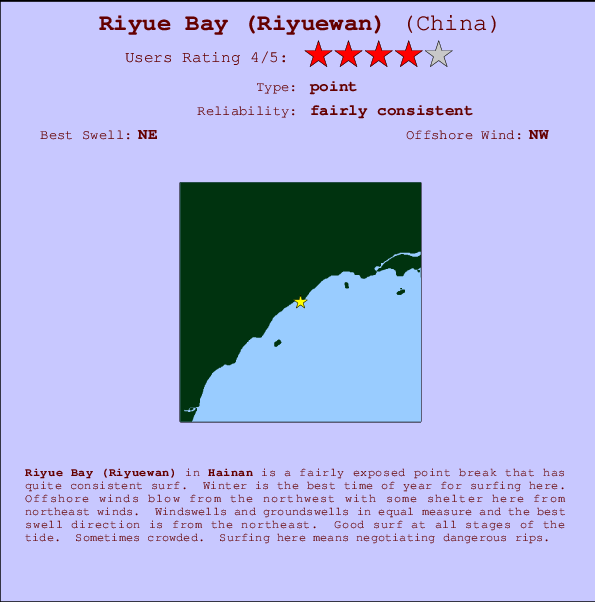 Riyue Bay (Riyuewan) mapa de localização e informação de surf
