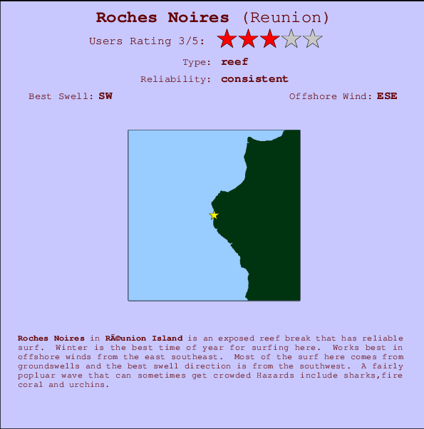 Roches Noires mapa de localização e informação de surf