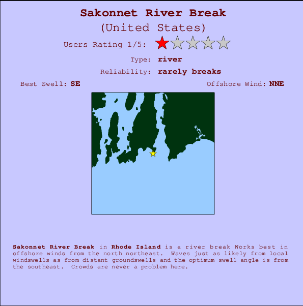 Sakonnet River Break mapa de localização e informação de surf