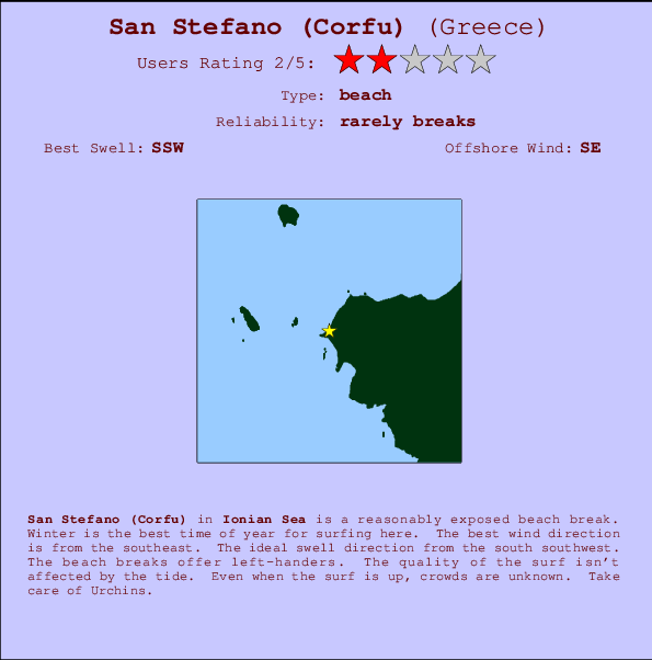 San Stefano (Corfu) mapa de localização e informação de surf