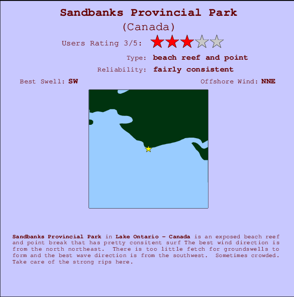 Sandbanks Provincial Park mapa de localização e informação de surf
