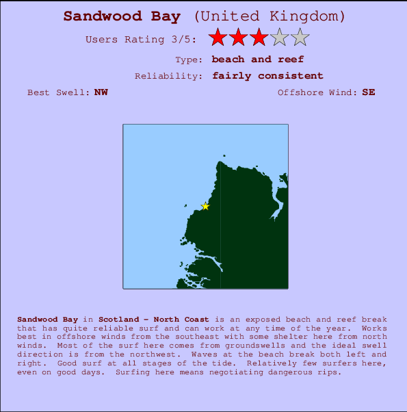 Sandwood Bay mapa de localização e informação de surf