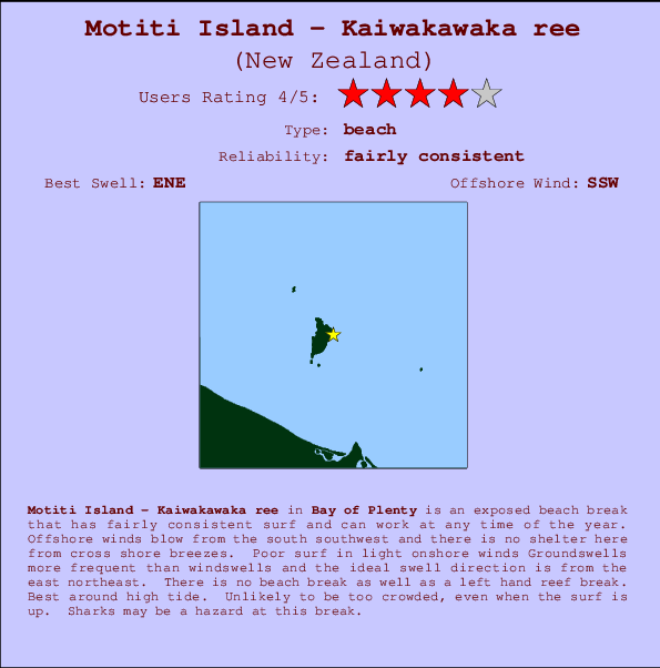 Motiti Island - Kaiwakawaka ree mapa de localização e informação de surf
