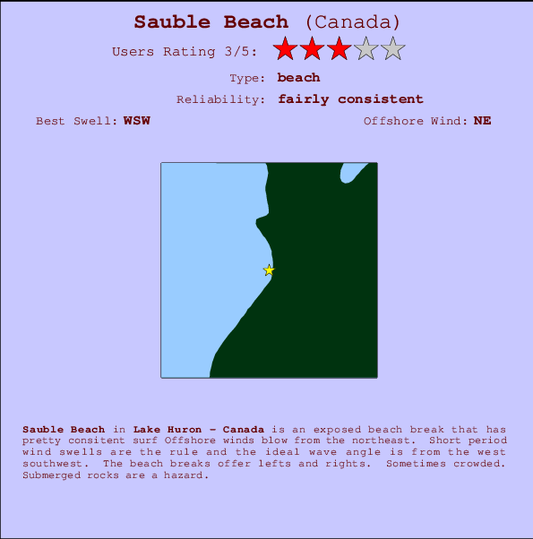 Sauble Beach mapa de localização e informação de surf