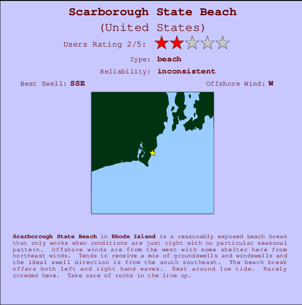 Scarborough State Beach mapa de localização e informação de surf
