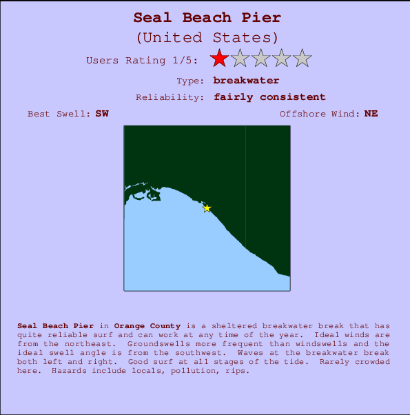 Seal Beach Pier mapa de localização e informação de surf