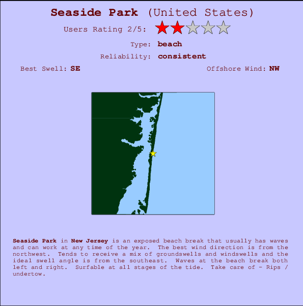 Seaside Park mapa de localização e informação de surf