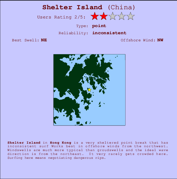Shelter Island mapa de localização e informação de surf