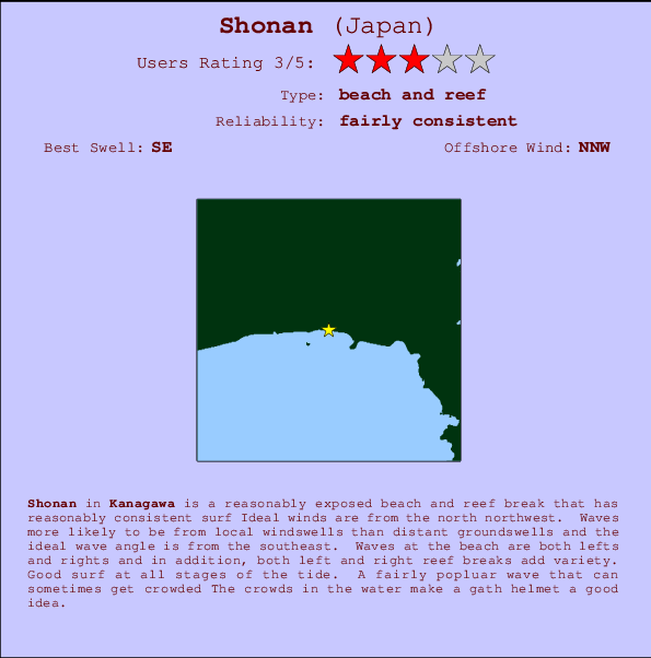 Shonan mapa de localização e informação de surf