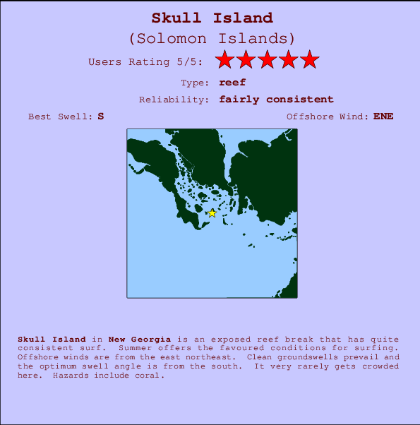 Skull Island mapa de localização e informação de surf