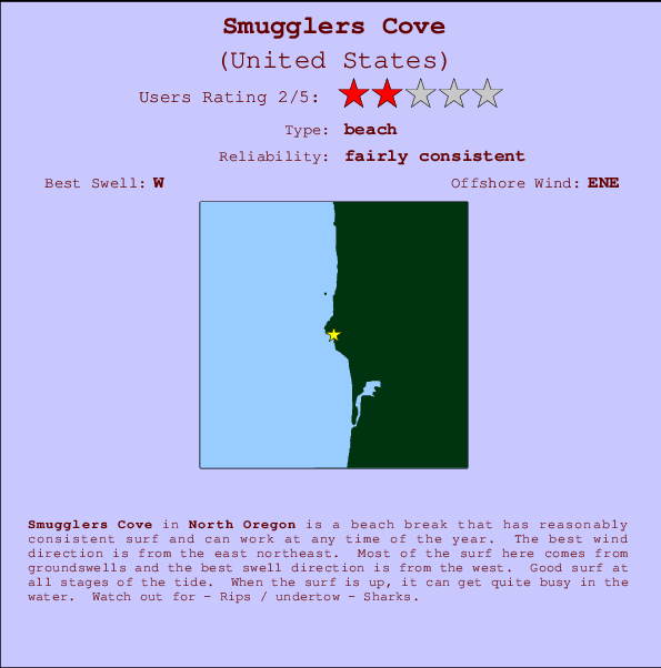 Smugglers Cove mapa de localização e informação de surf