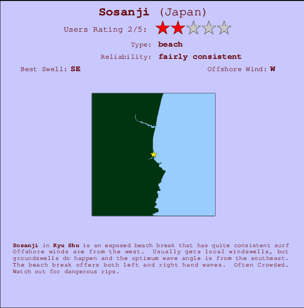 Sosanji mapa de localização e informação de surf
