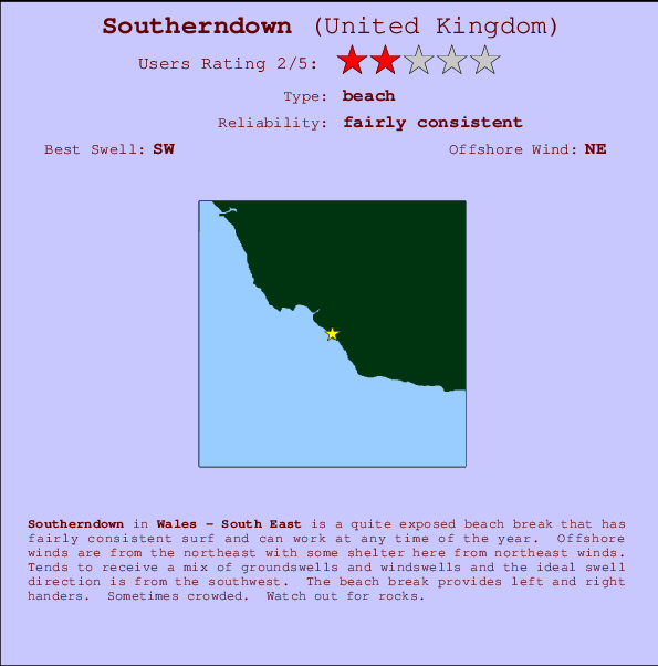 Southerndown mapa de localização e informação de surf