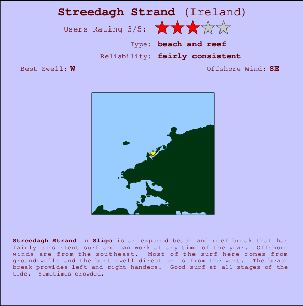 Streedagh Strand mapa de localização e informação de surf