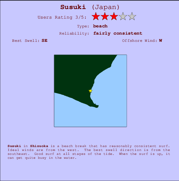 Susuki mapa de localização e informação de surf