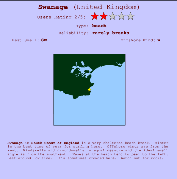 Swanage mapa de localização e informação de surf