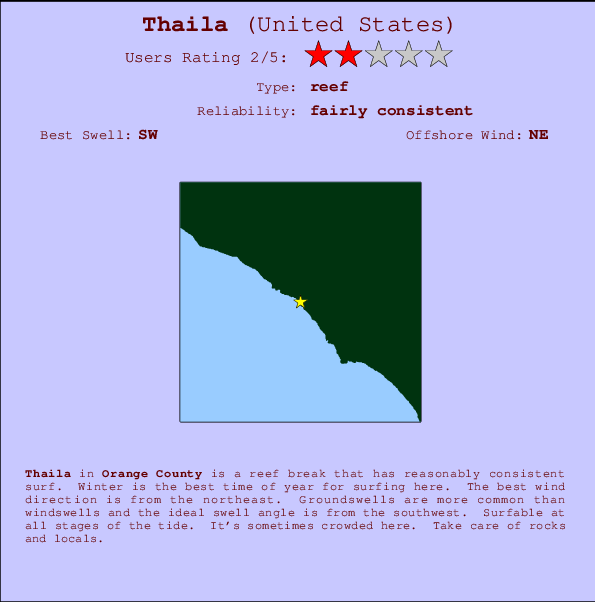 Thaila mapa de localização e informação de surf