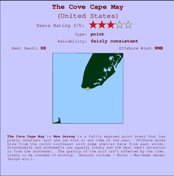 The Cove Cape May mapa de localização e informação de surf