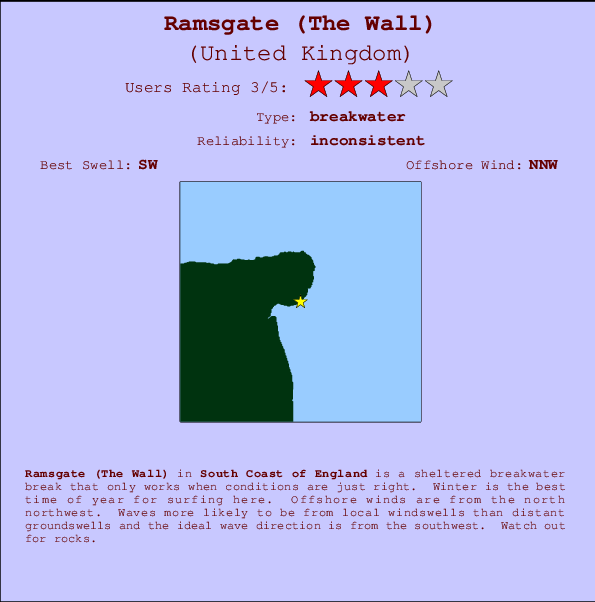 Ramsgate (The Wall) mapa de localização e informação de surf