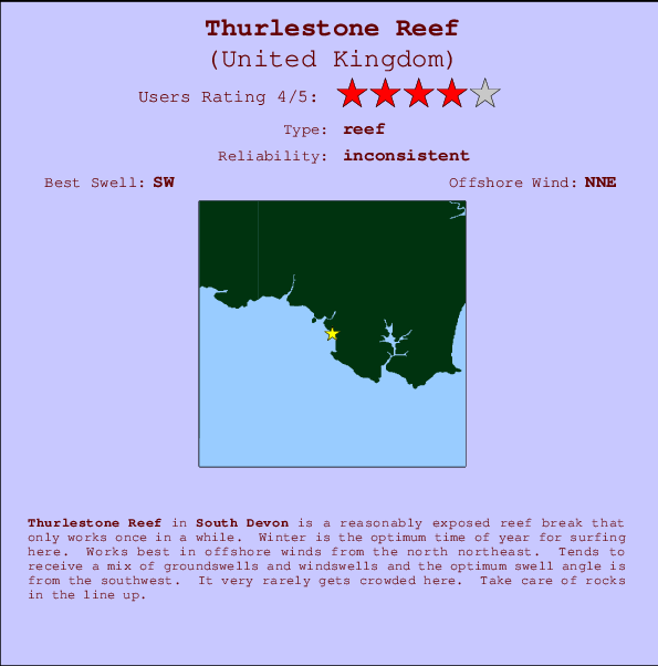 Thurlestone Reef mapa de localização e informação de surf