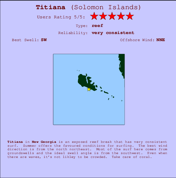 Titiana mapa de localização e informação de surf