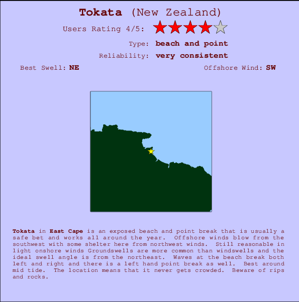 Tokata mapa de localização e informação de surf