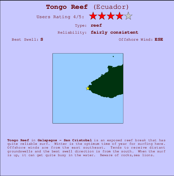 Tongo Reef mapa de localização e informação de surf