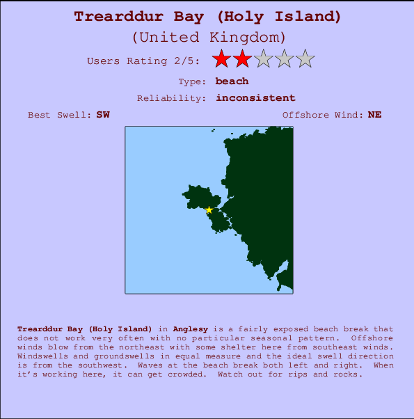 Trearddur Bay (Holy Island) mapa de localização e informação de surf