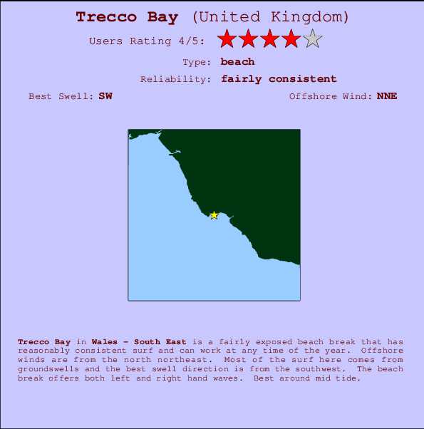 Trecco Bay mapa de localização e informação de surf