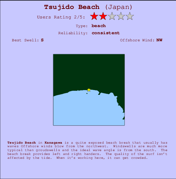 Tsujido Beach mapa de localização e informação de surf