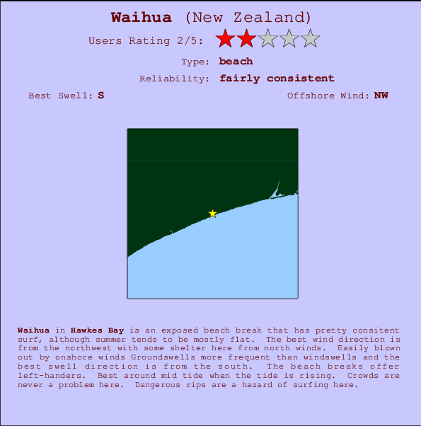 Waihua mapa de localização e informação de surf