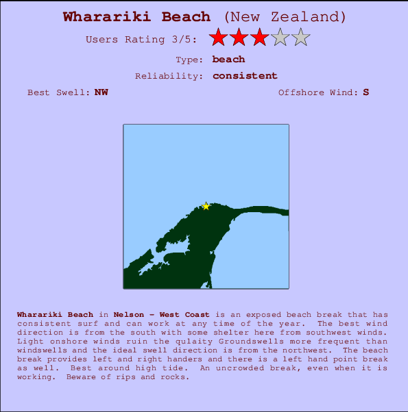 Wharariki Beach mapa de localização e informação de surf