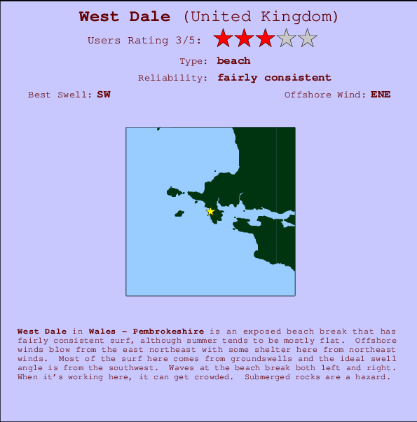 West Dale mapa de localização e informação de surf