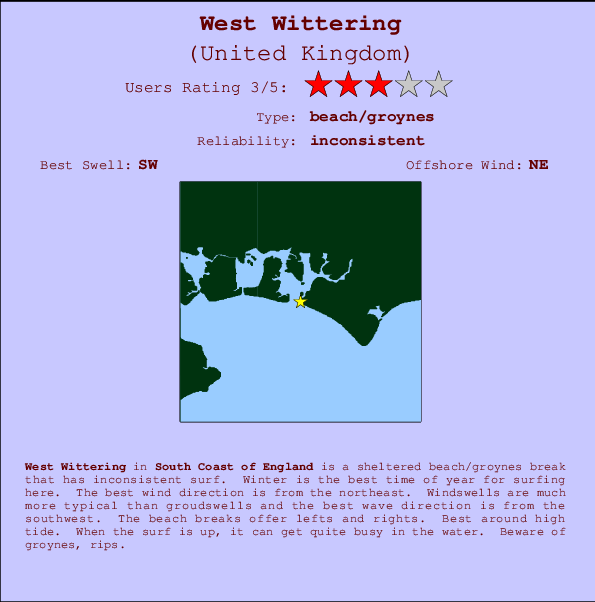 West Wittering mapa de localização e informação de surf
