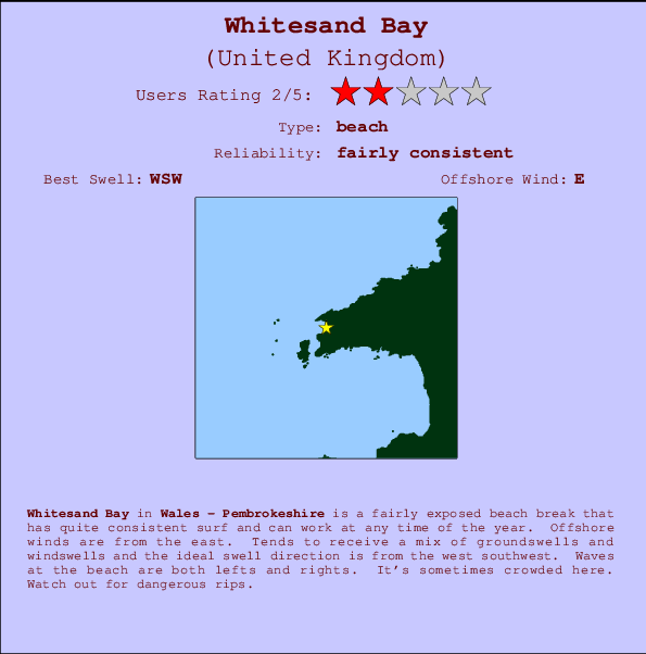 Whitesand Bay mapa de localização e informação de surf