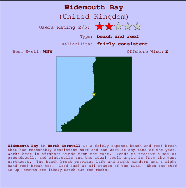Widemouth Bay mapa de localização e informação de surf