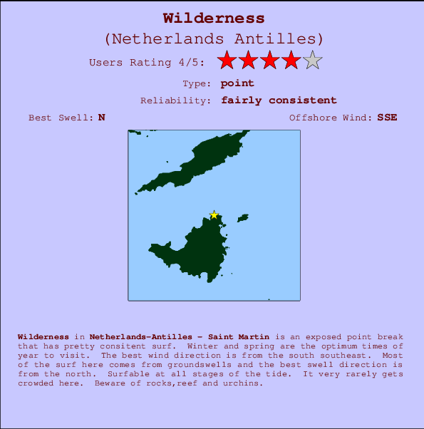 Wilderness mapa de localização e informação de surf