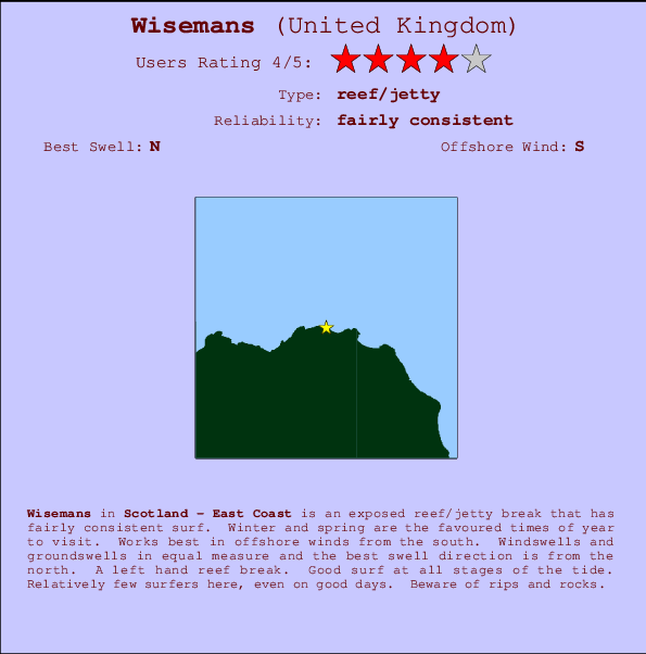 Wisemans mapa de localização e informação de surf