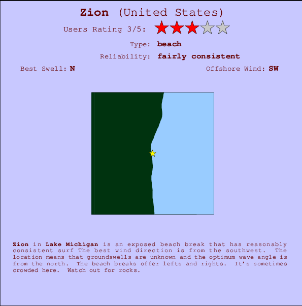 Zion mapa de localização e informação de surf