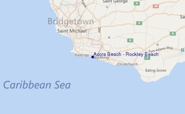 mapa de localização de Accra Beach - Rockley Beach